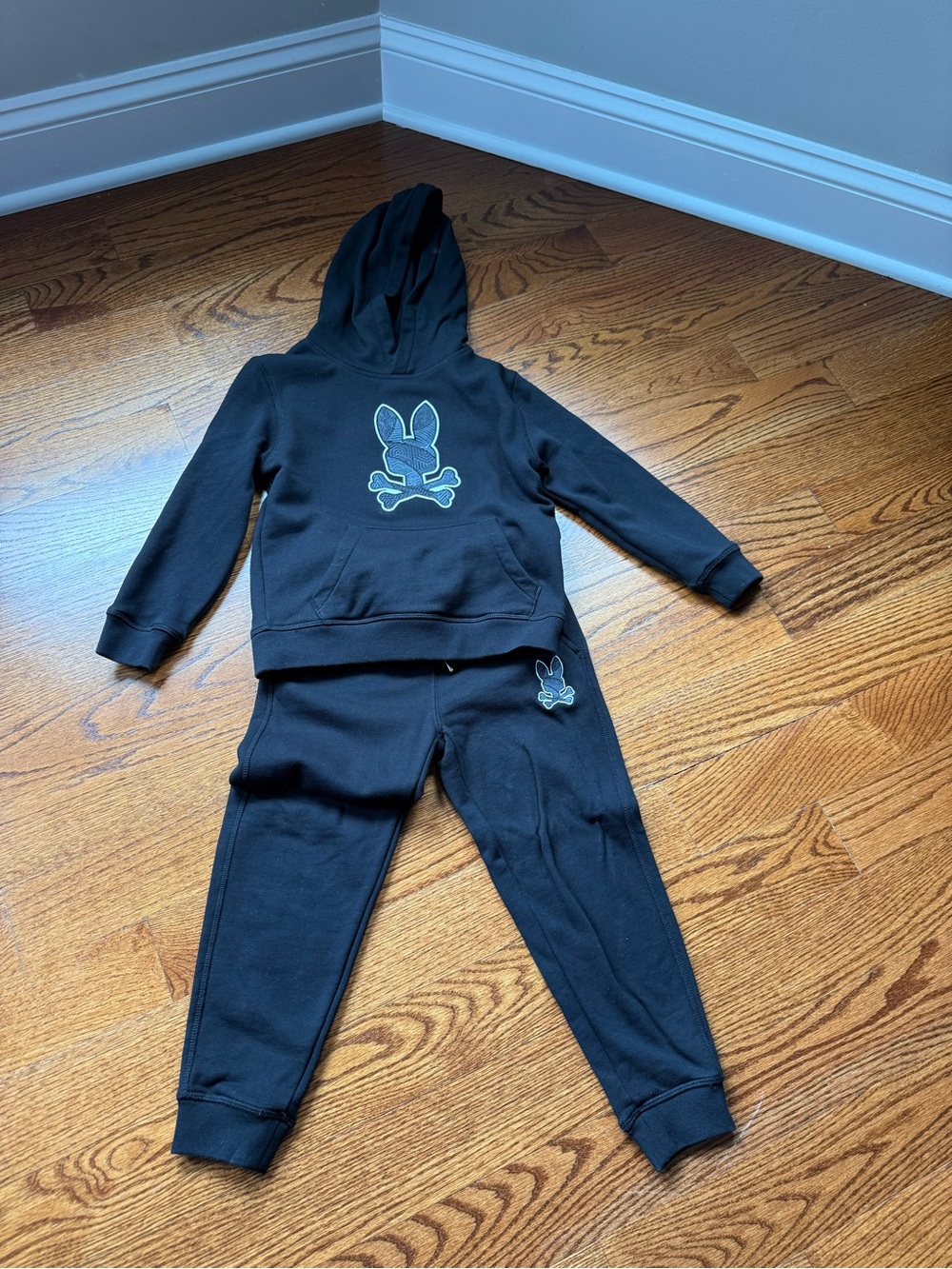 Kids Black Psycho Bunny Logo Hoodie & Joggers Set